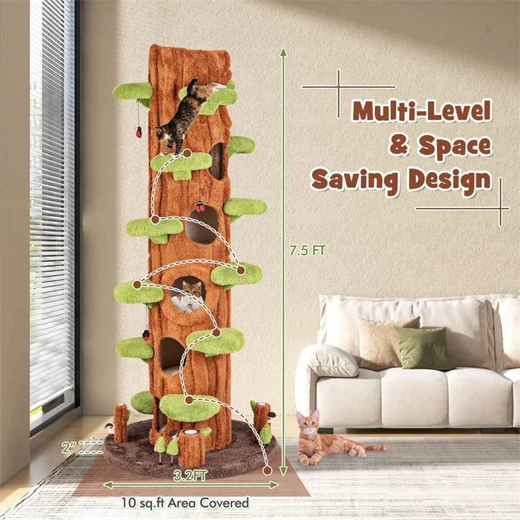 90.5" Tall Simulation Cat Tree, Modern Realistic Multi-Level Cat Tower w/5 Condos & Sisal Scratch Pad, Large Lifelike Indoor Cat Tree