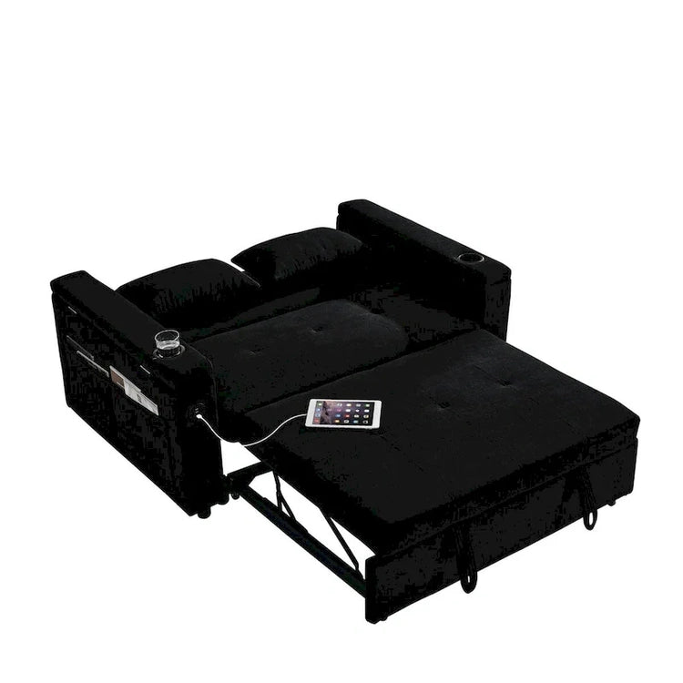 54 Pull-Out Sleeper Sofa Bed, 2 Seat Recliner Sofa Bed with Storage, Lumbar Pillow, USB Power Outlet