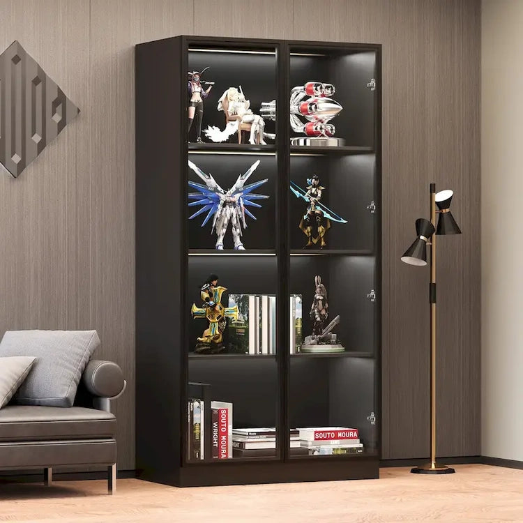 Display Storage Cabinet, Display Cabinet with Tempered Glass Doors, Showcase with 4-Tier Storage Shelves