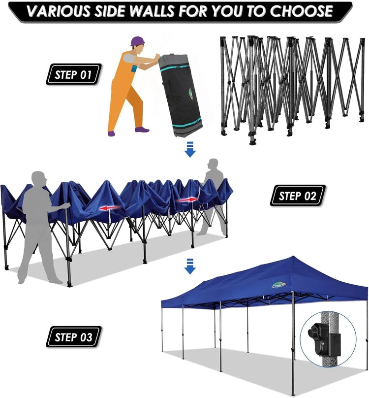 Cobizi 10x20 Heavy Duty Pop up Canopy Tent with 6 Sidewalls Easy up Commercial Outdoor Canopy Wedding Party Tents