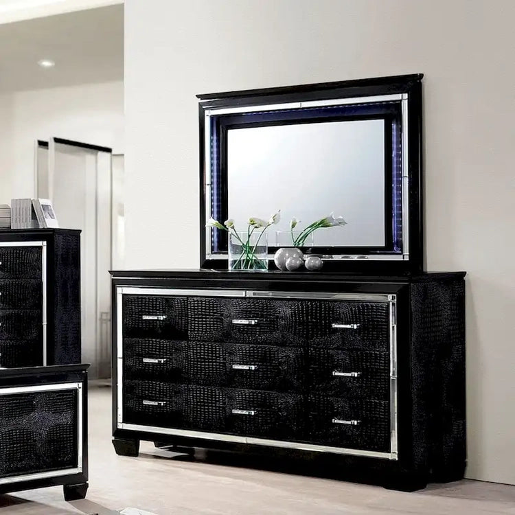 Ruff Crocodile Contemporary Wood 9-Drawer 2-Piece Dresser and Mirror Set by Furniture of America