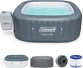 Coleman Saluspa Atlantis Airjet 4 to 6 Person Inflatable Hot Tub Square Portable Outdoor Spa with 140 Soothing Jets with Cover, Blue