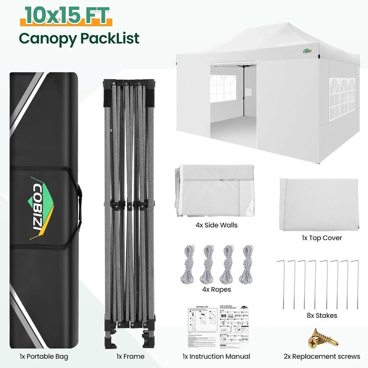 Cobizi 10x20 Heavy Duty Pop up Canopy Tent with 6 Sidewalls Easy up Commercial Outdoor Canopy Wedding Party Tents