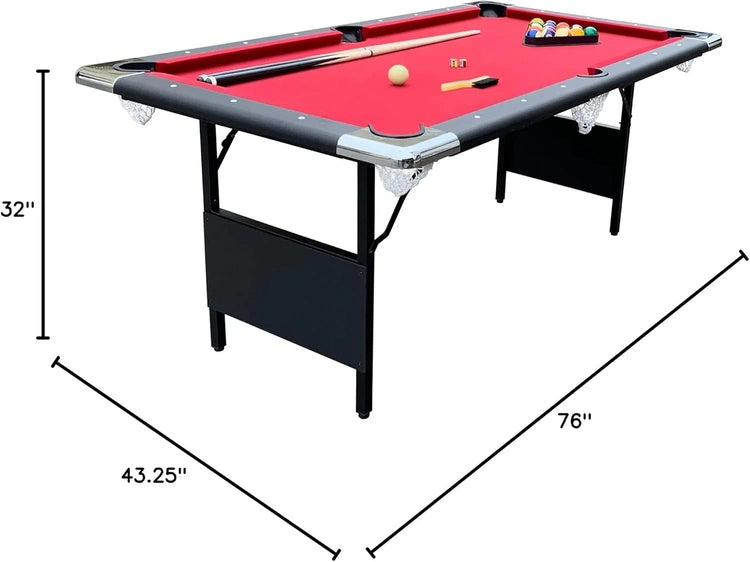 6 Ft Portable Pool Table, Adults Folding Billiards Tables for Game Room with Easy Foldable Storage, Includes Full Set of Billiard Balls, Cues
