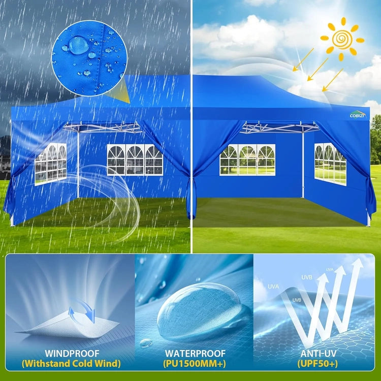 Cobizi 10x20 Heavy Duty Pop up Canopy Tent with 6 Sidewalls Easy up Commercial Outdoor Canopy Wedding Party Tents