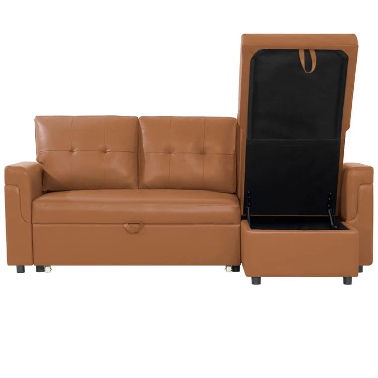 Reversible Sectional Sofa with Pull-Out Sleeper Bed, Hidden Storage Chaise, Durable Legs