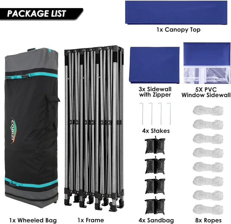 Cobizi 10x20 Heavy Duty Pop up Canopy Tent with 6 Sidewalls Easy up Commercial Outdoor Canopy Wedding Party Tents