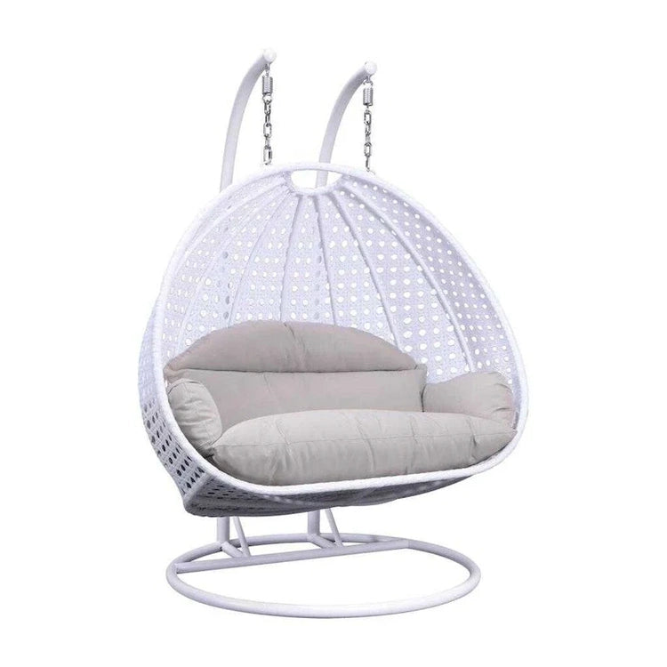 Leisuremod 2 Person Hanging Egg Chair with Stand - Outdoor/Indoor Rattan Wicker Patio Swing Hammock Lounger with Cushions
