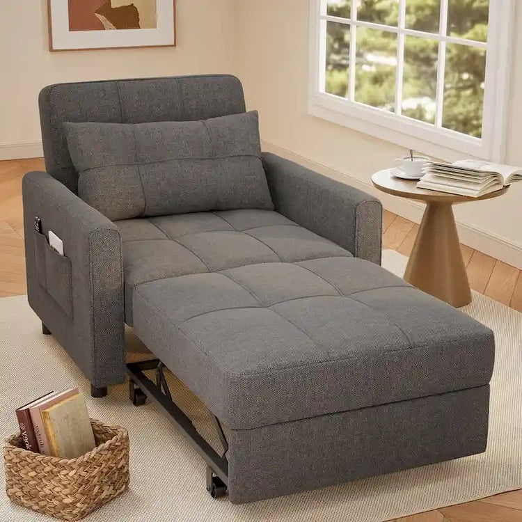 3-in-1 Pull-Out Sofa Bed Sleeper Chair, Convertible Adjustable Foldable Upholstered Lounge Couch