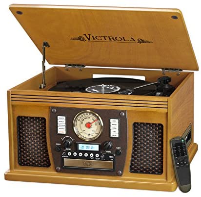 Victrola 8-in-1 Bluetooth Record Player & Multimedia Center, Built-in Stereo Speakers - Turntable, Wireless Music Streaming