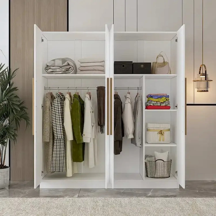 Modern Freestanding Solid Wood Wardrobe Closet with Storage Shelves