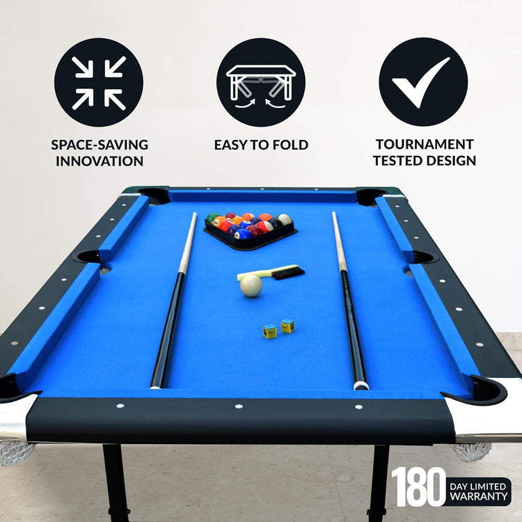 Hathaway Fairmont 6 Ft Portable Pool Table, Adults Folding Billiards Tables for Game Room with Easy Foldable Storage