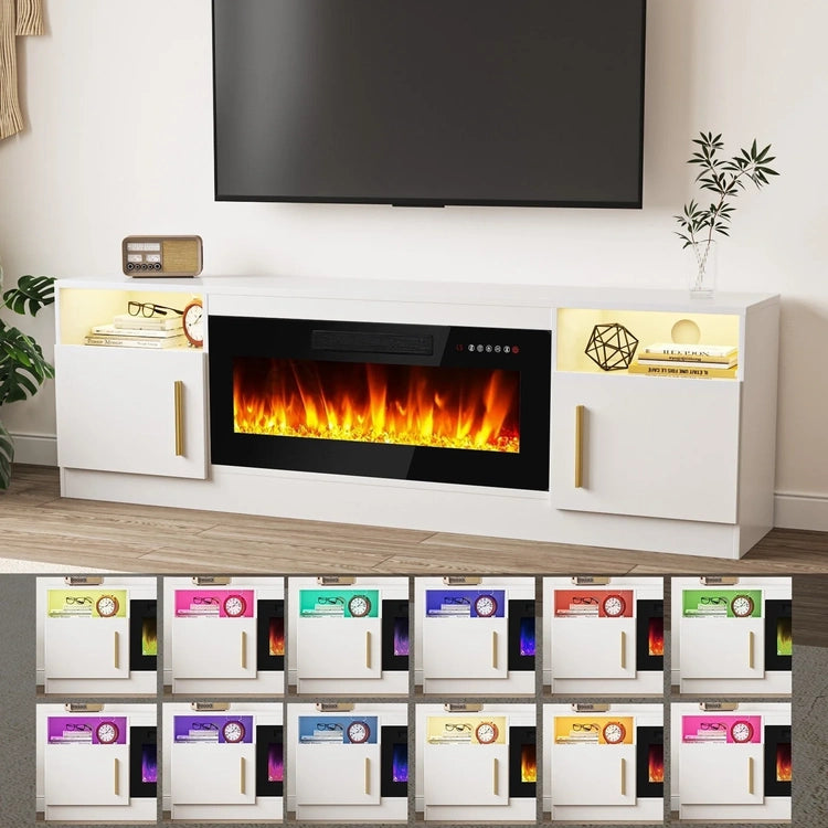 Bossin 70 Fireplace TV Stand with 36 Electric Fireplace, TV Stand for Tvs up to 80,16 Colors LED Lights/Entertainment Center