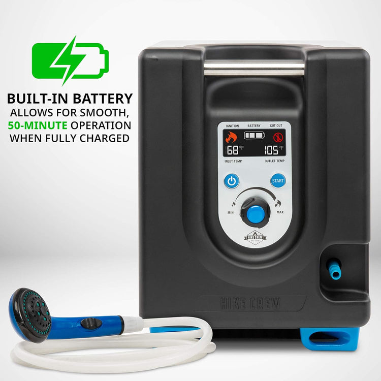 Portable Propane Water Heater & Shower Pump W/Built-in Battery, Compact Outdoor Cleaning & Showering System W/LCD, Safety Shutoff & Carry Case