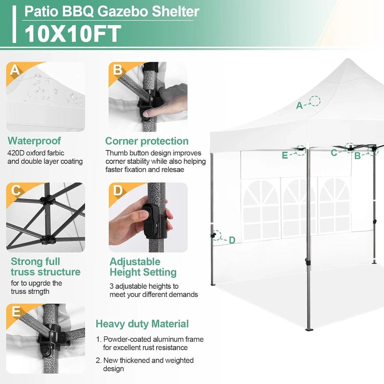 Cobizi 10x20 Heavy Duty Pop up Canopy Tent with 6 Sidewalls Easy up Commercial Outdoor Canopy Wedding Party Tents