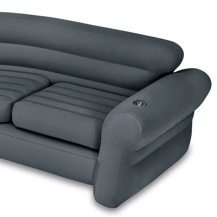 Intex Corner Sofa L-Shaped Inflatable Lounge Couch W/Cupholders, Gray (2 Pack) - 26