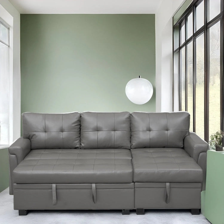 Reversible Sectional Sofa with Pull-Out Sleeper Bed, Hidden Storage Chaise, Durable Legs