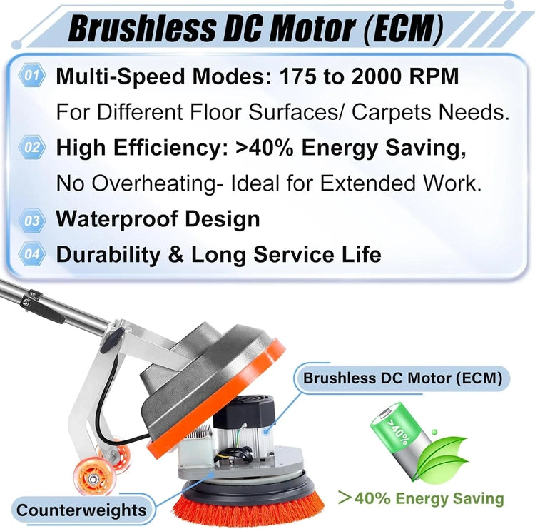Commercial Floor Scrubber Machine with Brushes and Pads, Heavy Duty Floor Buffer Polisher and Cleaner- Deep Cleaning Tile and Grout