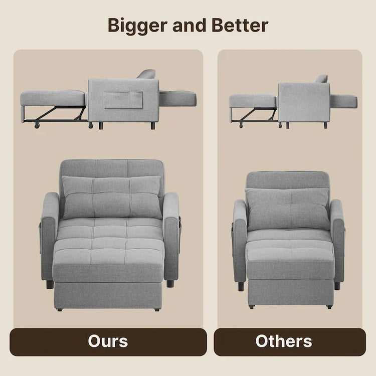 3-in-1 Pull-Out Sofa Bed Sleeper Chair, Convertible Adjustable Foldable Upholstered Lounge Couch