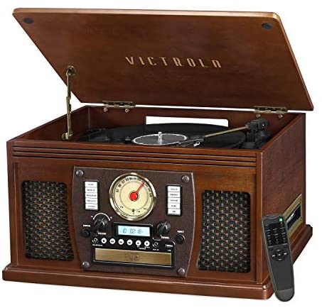 Victrola 8-in-1 Bluetooth Record Player & Multimedia Center, Built-in Stereo Speakers - Turntable, Wireless Music Streaming
