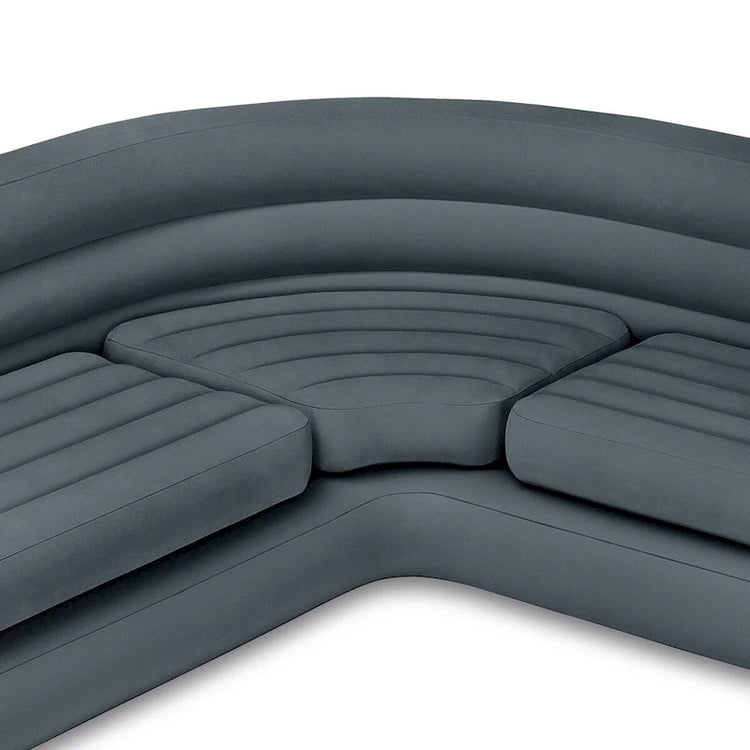 Intex Corner Sofa L-Shaped Inflatable Lounge Couch W/Cupholders, Gray (2 Pack) - 26