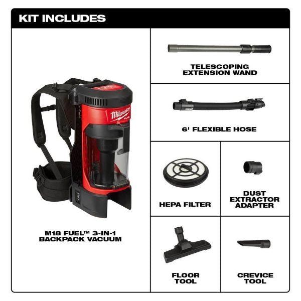 0885-20-48-11-1850 M18 Fuel 1 Gal. 18-Volt Lithium-Ion Brushless Cordless 3-in-1 Backpack Vacuum W/5.0Ah Battery