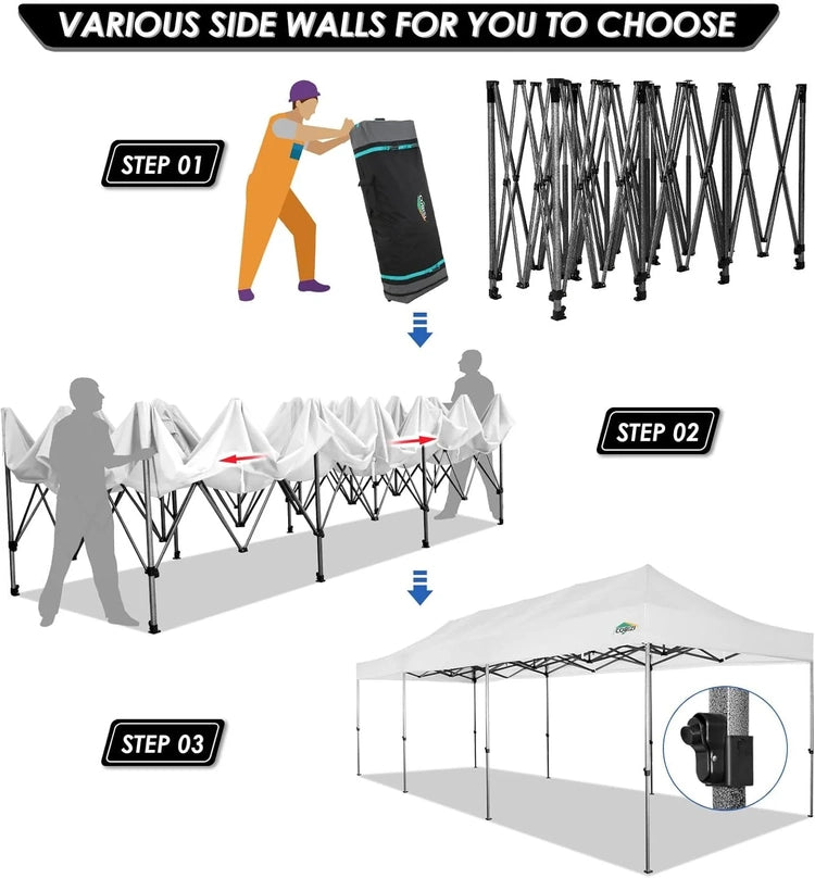 Cobizi 10x20 Heavy Duty Pop up Canopy Tent with 6 Sidewalls Easy up Commercial Outdoor Canopy Wedding Party Tents