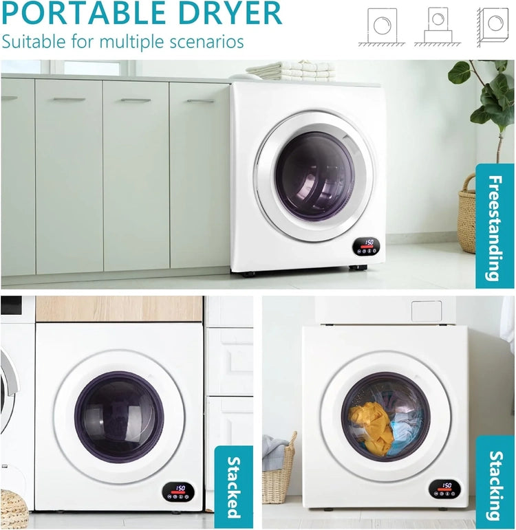 Compact Laundry Dryer, 3.5 Cu. Ft. Front Load Stainless Steel Clothes Dryers with Exhaust Pipe, 1500W