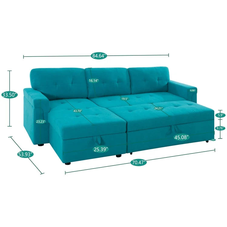 Reversible Sectional Sofa with Pull-Out Sleeper Bed, Hidden Storage Chaise, Durable Legs