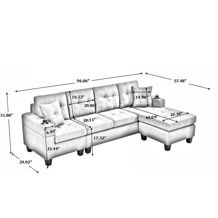Sectional Sofa Living Room with L Shape Chaise Lounge and Cup Holder