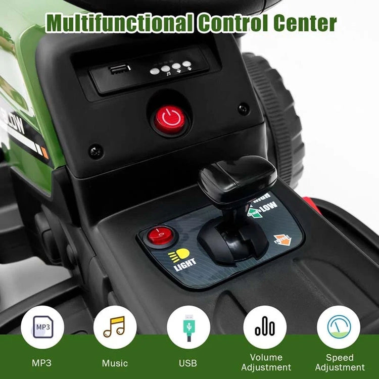 Kids Ride on Tractor W/Trailer 12V Battery Powered Electric Riding Toy Car Vehicle with 3-Gear-Shift Ground Loader