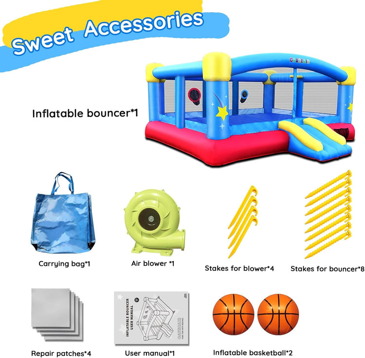 Big Inflatable Bounce House for Party Fun,15ft X 14.8ft, Double Basketball Hoop, Throw Ball Game, Reinforced PVC Bounce Floor