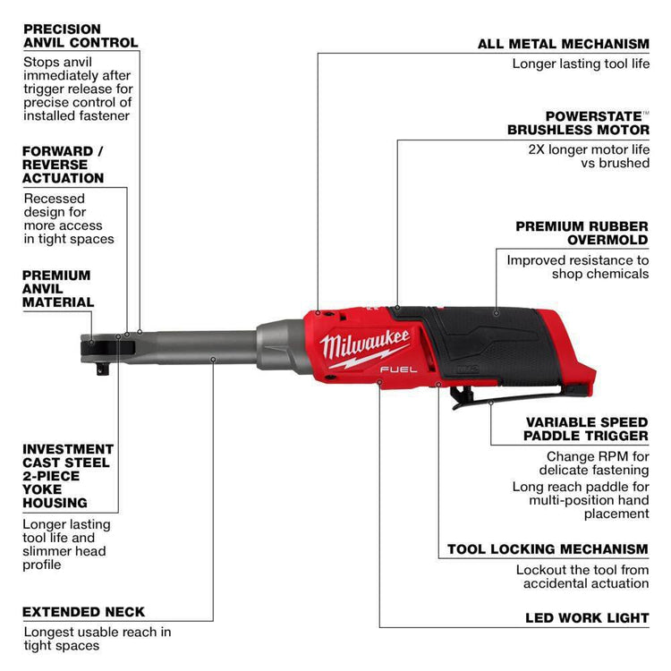 2568-20-2569-20 M12 Fuel 12V Lithium-Ion 1/4 In. Extended Reach High Speed Ratchet w/3/8 In. Extended Reach High Speed Cordless Ratchet