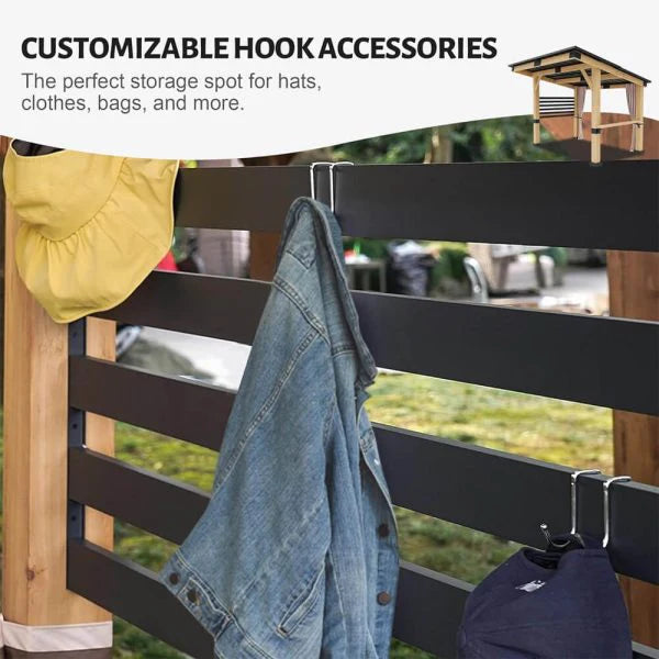 10x12FT Heavy Duty Outdoor All-Season Wooden Cedar Hardtop Gazebo with Metal Roof & Back Curtains (SAK57184)