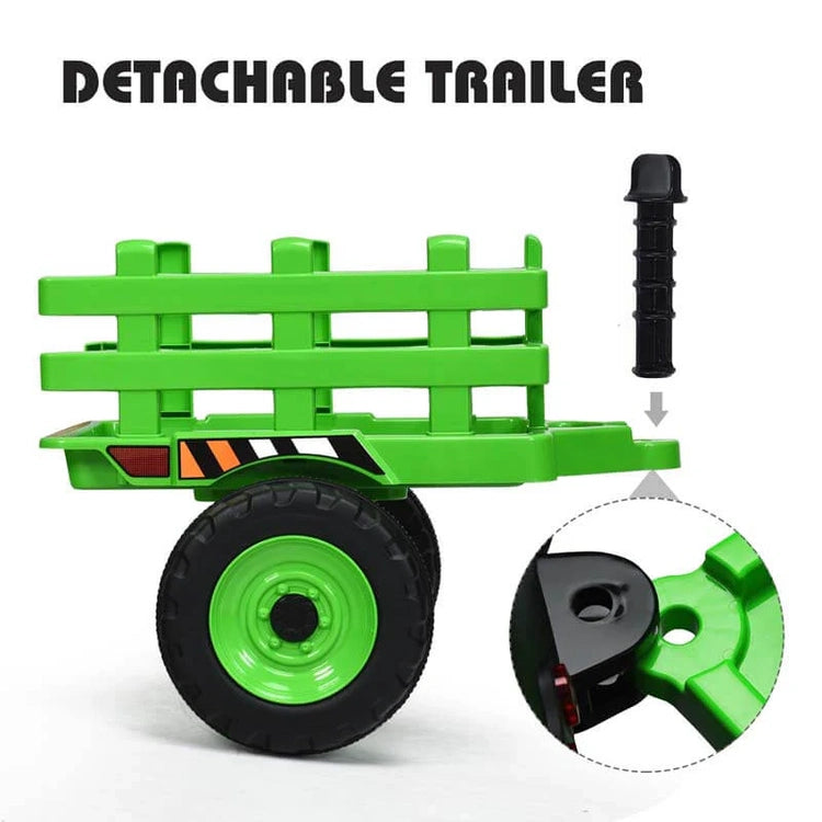 Kids Ride on Tractor W/Trailer 12V Battery Powered Electric Riding Toy Car Vehicle with 3-Gear-Shift Ground Loader