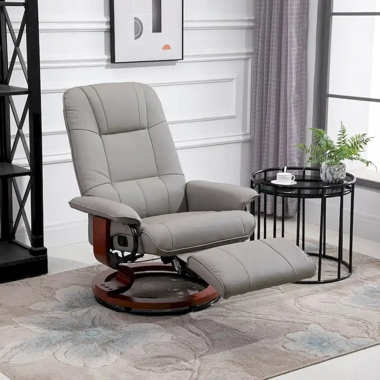 Homcom Faux Leather Adjustable Manual Swivel Base Recliner Chair with Comfortable and Relaxing Footrest