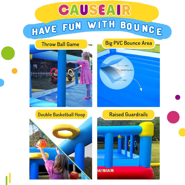 Big Inflatable Bounce House for Party Fun,15ft X 14.8ft, Double Basketball Hoop, Throw Ball Game, Reinforced PVC Bounce Floor