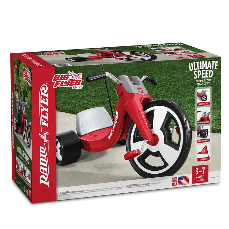Radio Flyer Big Sport Chopper Tricycle with 16-Inch Front Wheel, Unisex, Red, for Ages 3-7
