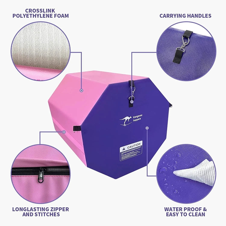 Kangaroo Hoppers 24" X 26" Gymnastics Octagon Tumbling Mat with Carrying Handles for Home Gym Exercise (Pink/Purple)