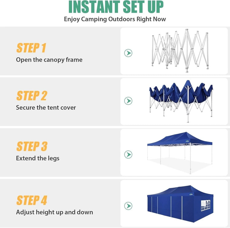 Cobizi 10x20 Heavy Duty Pop up Canopy Tent with 6 Sidewalls Easy up Commercial Outdoor Canopy Wedding Party Tents