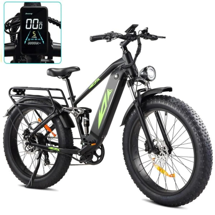 1000W 48V Electric Bike for Adults - 26-in Fat Tire Full-Suspension E-Bike - 17.5Ah Battery - 7-Speed - up to 28MPH - UL Certified