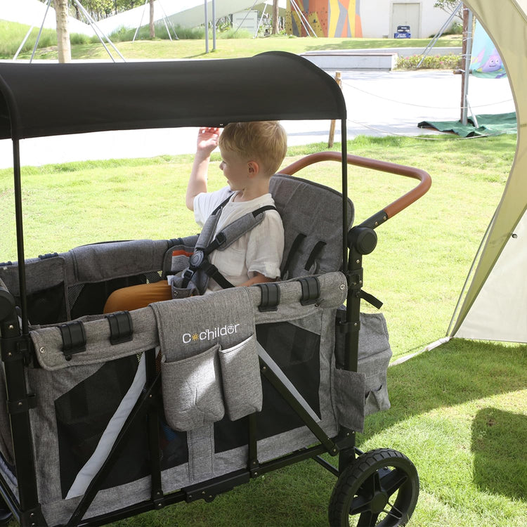 All-Terrain 4 Seater Wagon Stroller for Kids - Heavy-Duty 300lb Capacity, One-Hand Fold Design, High Seats with 5-Point Harness