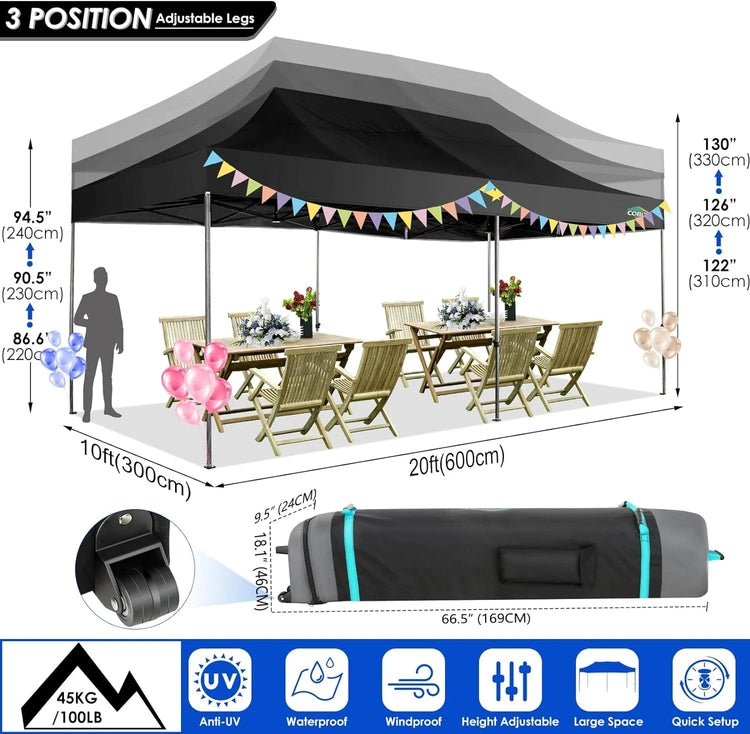 Cobizi 10x20 Heavy Duty Pop up Canopy Tent with 6 Sidewalls Easy up Commercial Outdoor Canopy Wedding Party Tents