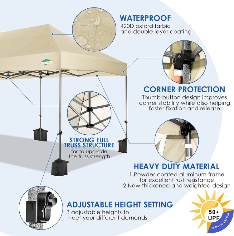 Cobizi 10x20 Heavy Duty Pop up Canopy Tent with 6 Sidewalls Easy up Commercial Outdoor Canopy Wedding Party Tents