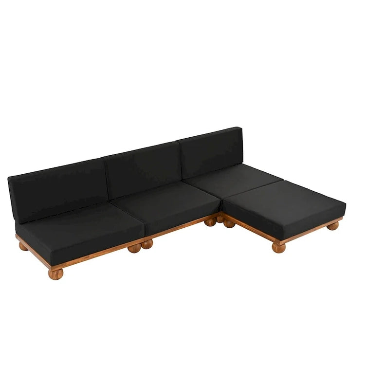 Scott Living Dulcie 4 Piece Outdoor Acacia Wood L Shape Setional Sofa with Removable Cushions