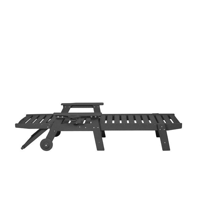 3-Piece Patio Set 2 Oversized Chaise Lounges (5-Position, Wheels, Cup Holder) + Side Table, All-Weather Wood Texture