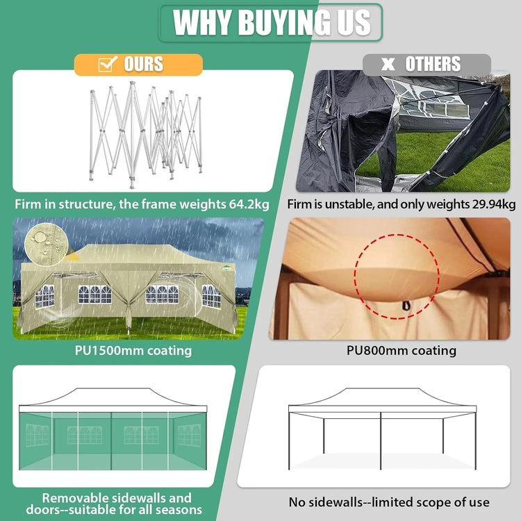 Cobizi 10x20 Heavy Duty Pop up Canopy Tent with 6 Sidewalls Easy up Commercial Outdoor Canopy Wedding Party Tents