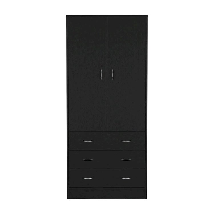 19 Modern Double-Door Armoire with 3 Drawers and 1 Hanging Rod for Bedroom