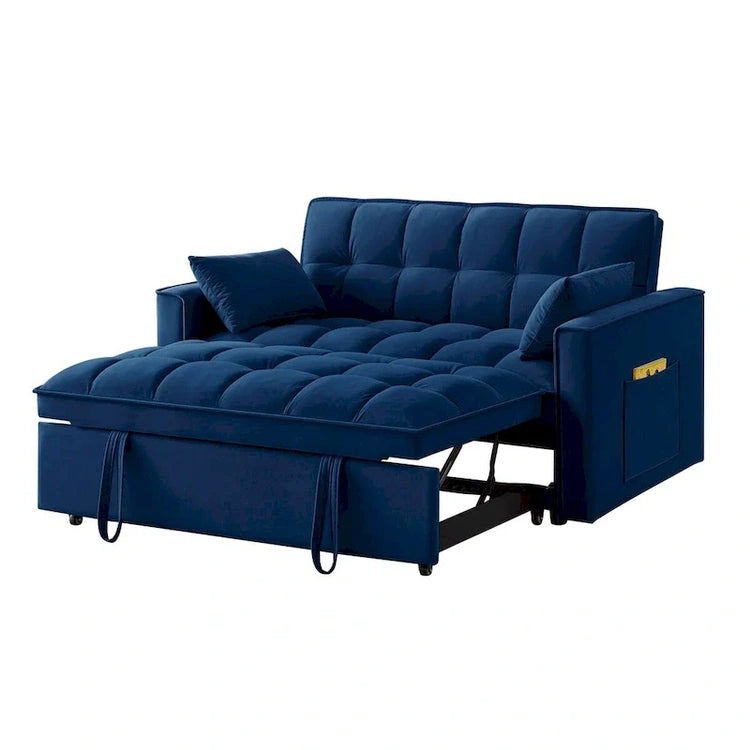4 in1 Loveseat Sofa Bed with Armrests & Storage Pockets, Multi-Function Tufted Pull-Out Sofa Bed with Adjustable Backrest