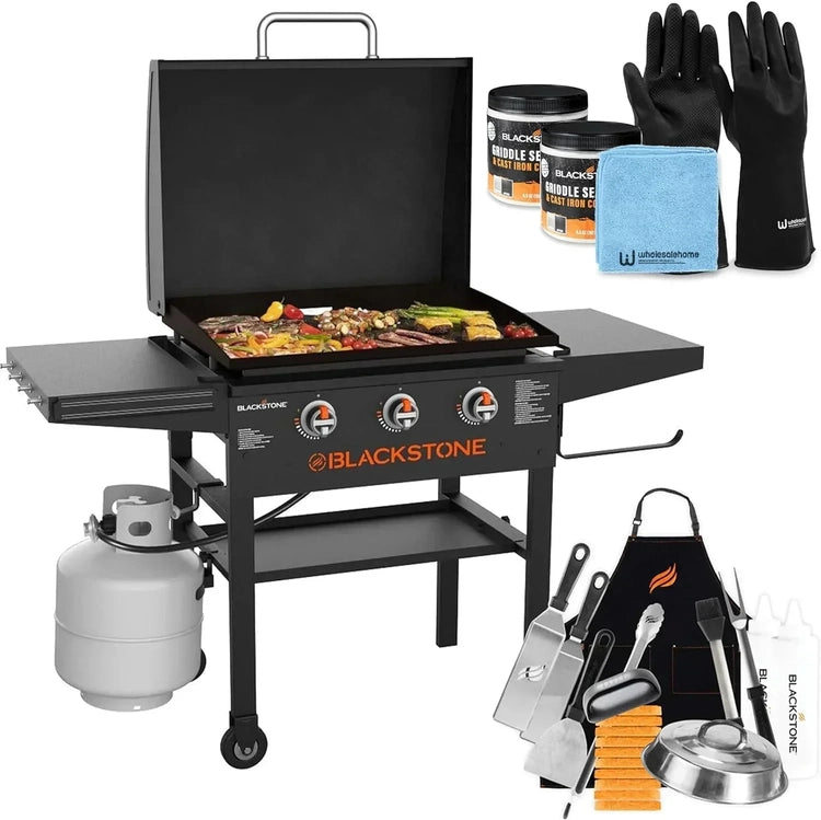 28 Inch Blackstone Griddle 2080 with Hood Xl Griddle Original 3-Burner Outdoor Flat Top Grill, with Blackstone Griddle Accessories, Seasoning